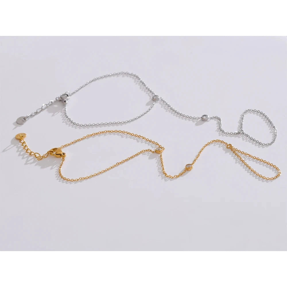 Stainless Steel Zircon Beads Back of Hand Chain Finger Bracelet Waterproof by PoisedMe