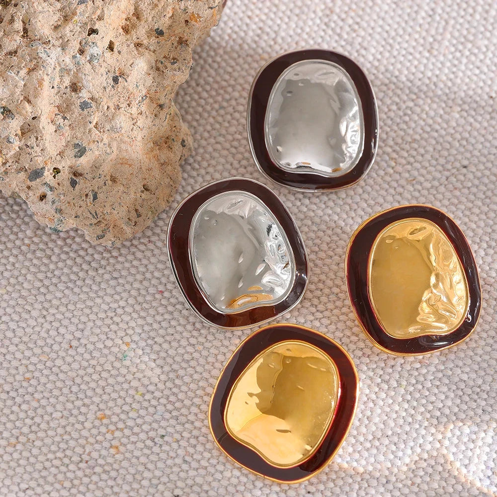 Irregular Punk Metal Minimalist Vintage Enamel Big Stainless Steel Stud Earrings Statement Women Waterproof Trendy Jewelry by PoisedMe