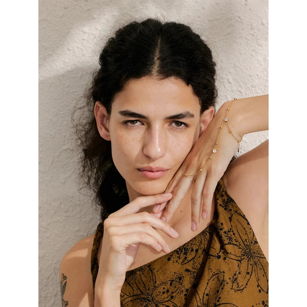 Stainless Steel Hand Chain Wrist with Finger Fashion Accessories Bracelet for Women Gold Platinum PVD Plated Chic Jewelry by PoisedMe