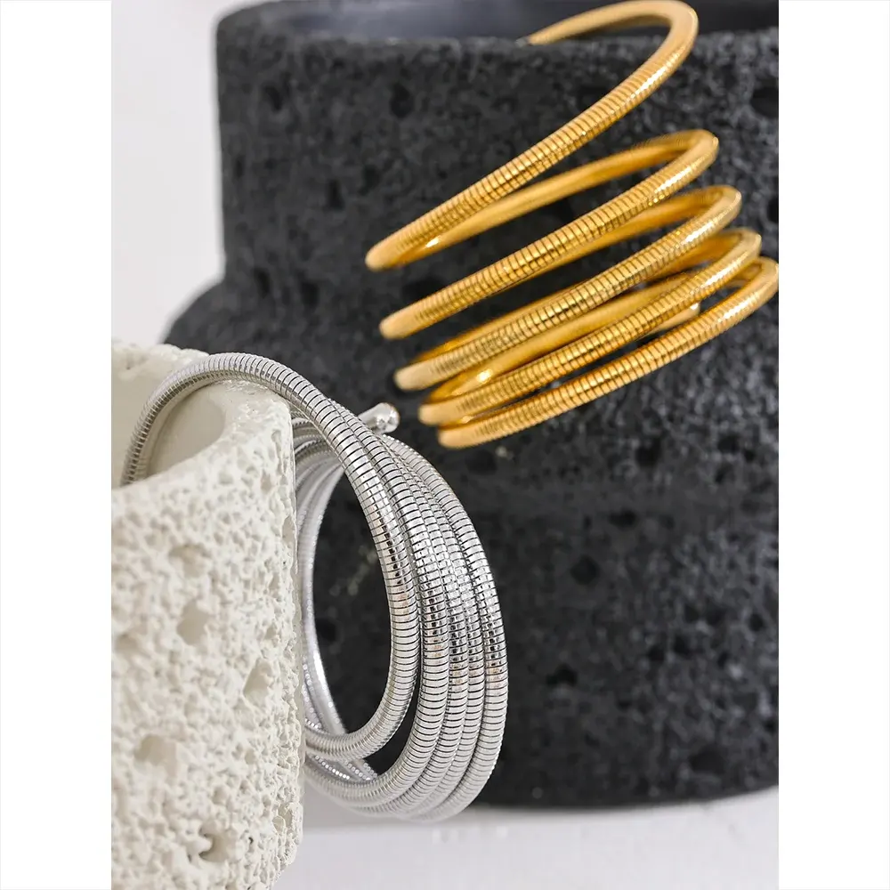 PoisedMe Yhpup Stainless Steel Stackable Multi-Layer Wrap Arm Bracelet Bangle Metal Elastic Waterproof Fashion Unisex Jewelry Men Women -