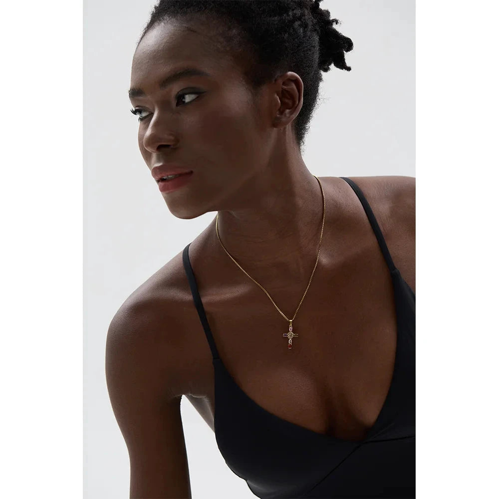 Cubic Zirconia Cross Necklace – Multicolor or Silver-Plated Luxury Pendant by PoisedMe