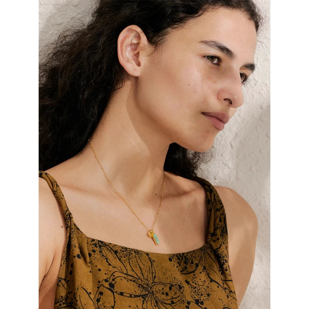 Popular Natural Amazonite Stone Heart Oval Drop Necklace Women Stainless Steel Polished Waterproof Fashion Jewelry Gift by PoisedMe