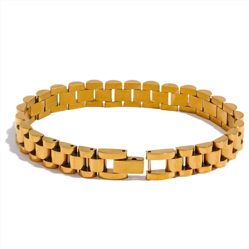 Chain Bracelet Simple 18K Plated Stainless Steel Heavy Metal Texture Fashion Jewelry Men Bijoux Femme Party Waterproof by PoisedMe