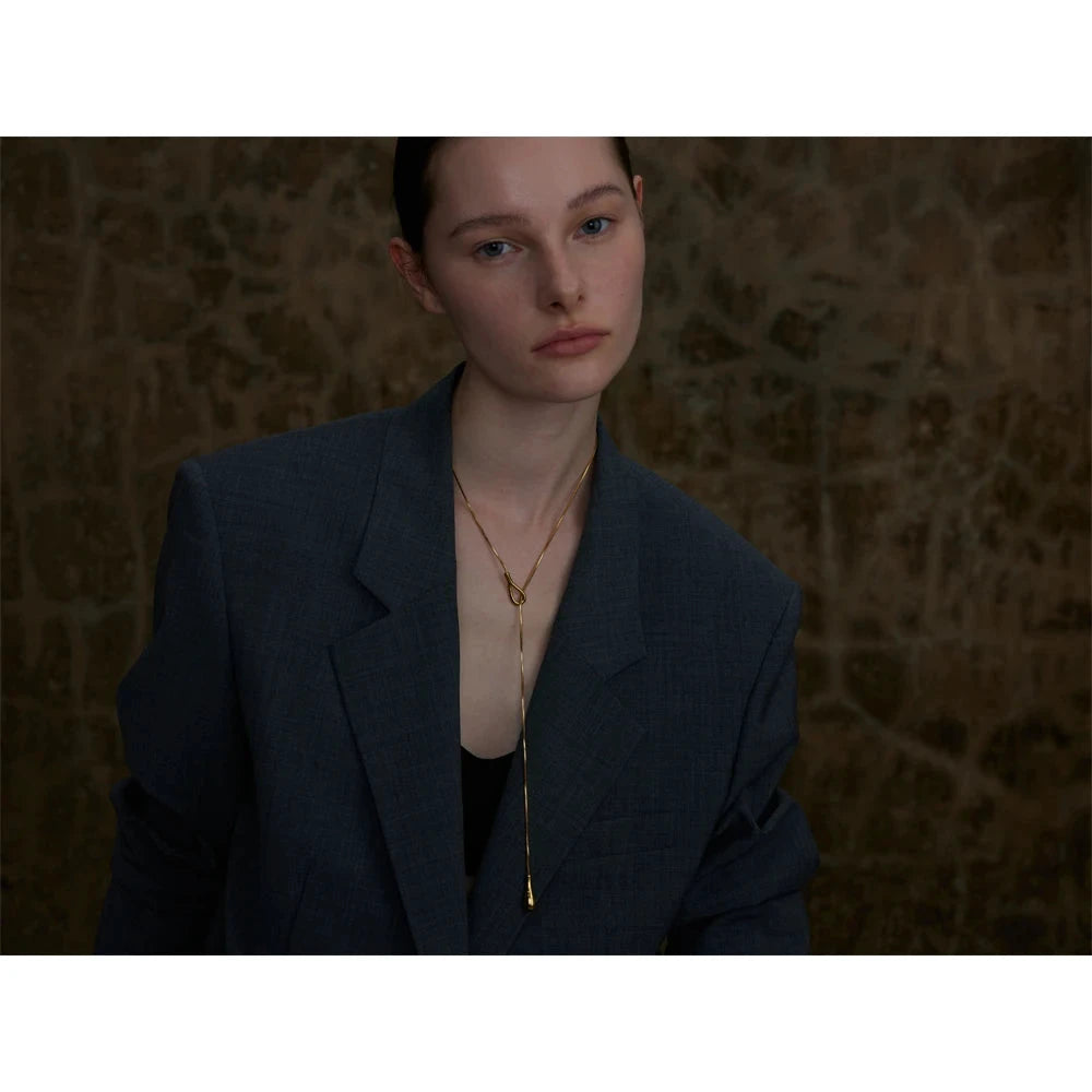 18K Gold &amp; Silver Teardrop Necklace – Modern Lariat Chain Jewelry by PoisedMe