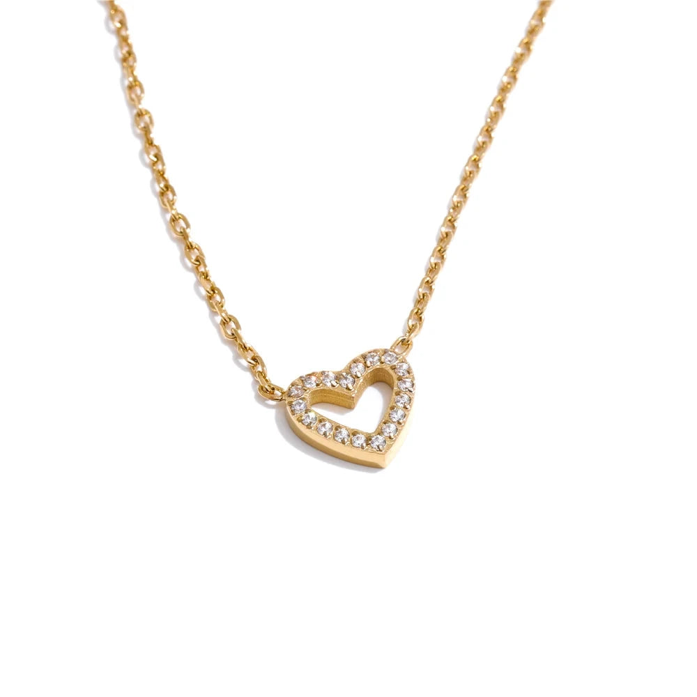 Korean Style Cubic Zirconia Hollow Heart Necklace Pendant Valentines Gift by PoisedMe