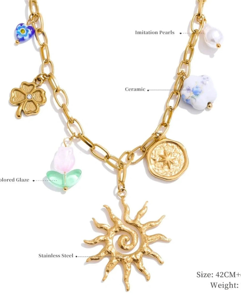 Sun Ocean Charm Pendant Necklace Gold Plated Stainless Steel Waterproof by Poised Me Jewelry Studio