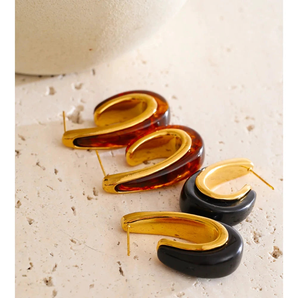 Red Black Resin Acrylic Geometric Gold Colors Earrings Stainless Steel Trendy Fashion Trendy Jewelry Gift by PoisedMe