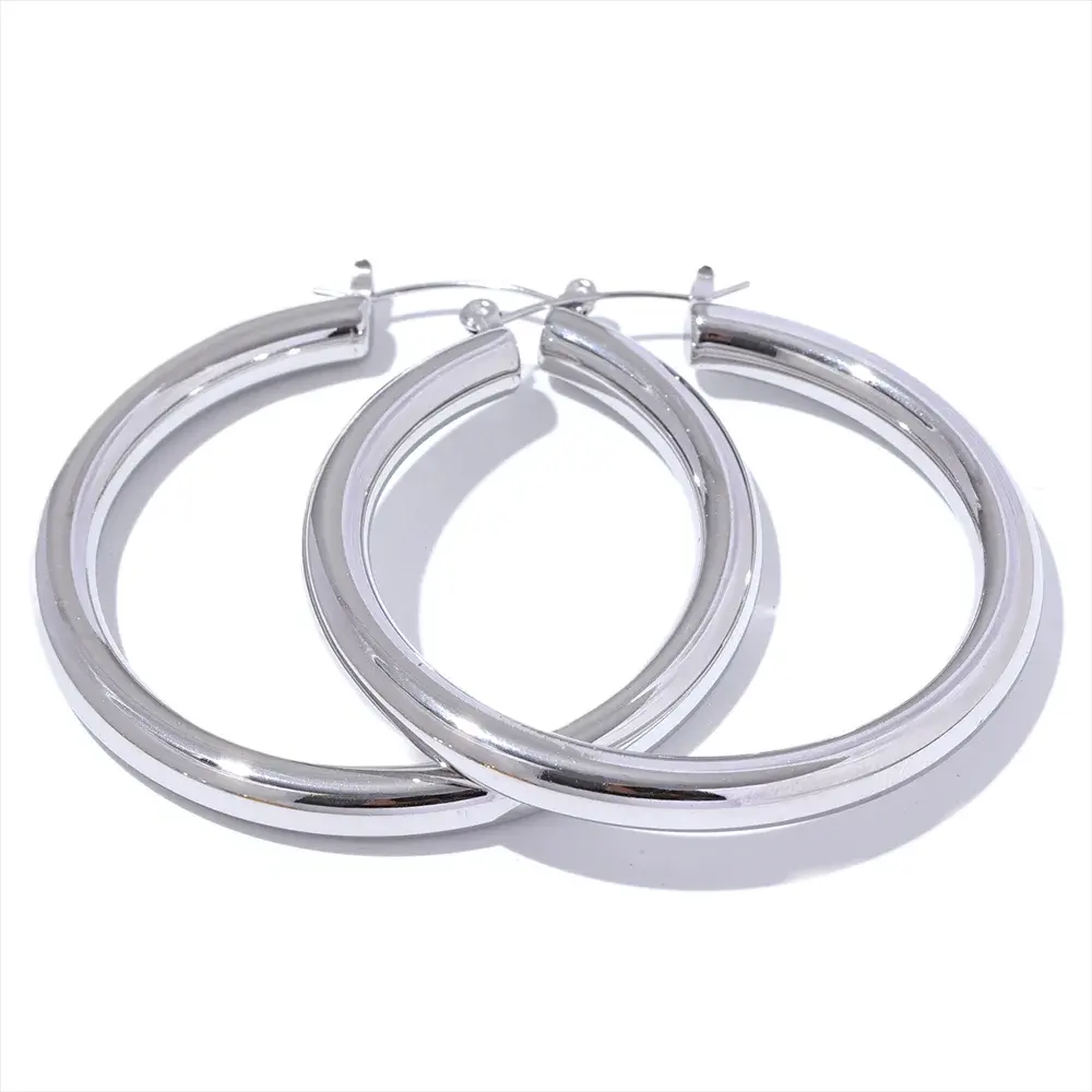 PoisedMe Minimalistic Big Sleek Metal Round Hollow Hoop Earrings Anti Allergic 316L Stainless Steel Trendy Simple Ear Jewelry -