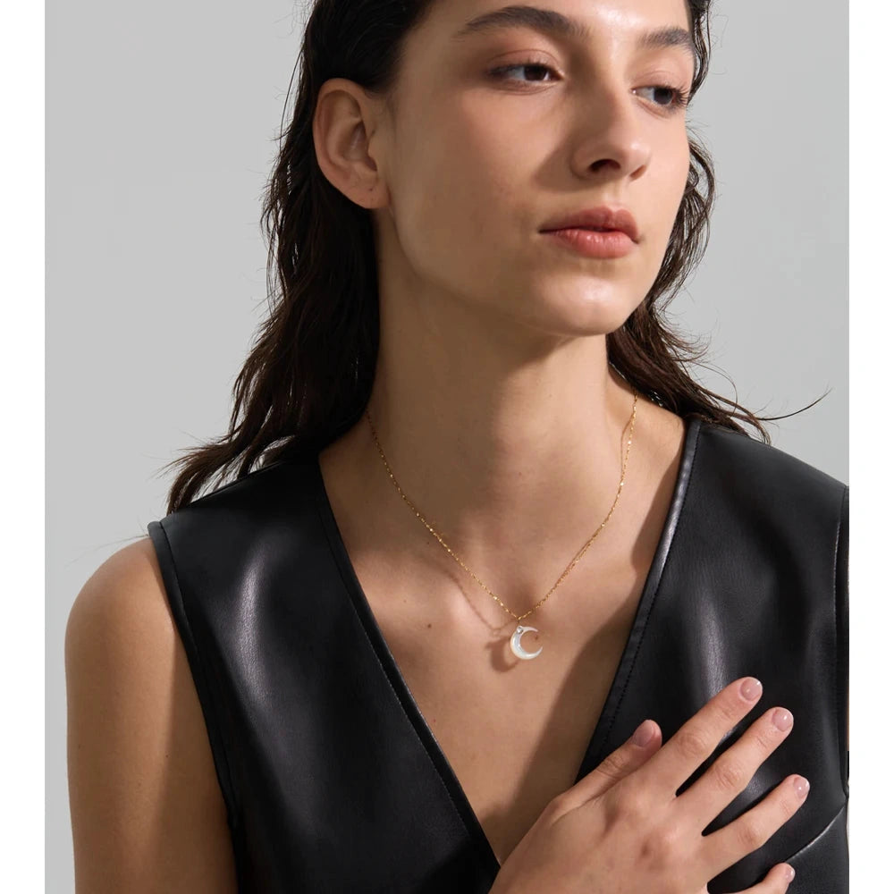 Waterproof Shell Zircon Moon Chic Necklace Pendant Stylish Unique PVD Plated Charm Delicate Korean Jewelry Wholesale by PoisedMe