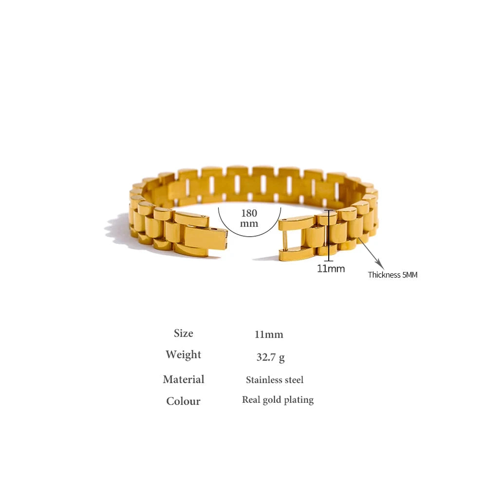 Stainless Steel Chain Bracelet Simple 18 K Plated Heavy Metal Texture Fashion Jewelry Men Bijoux Femme Party Waterproof by PoisedMe