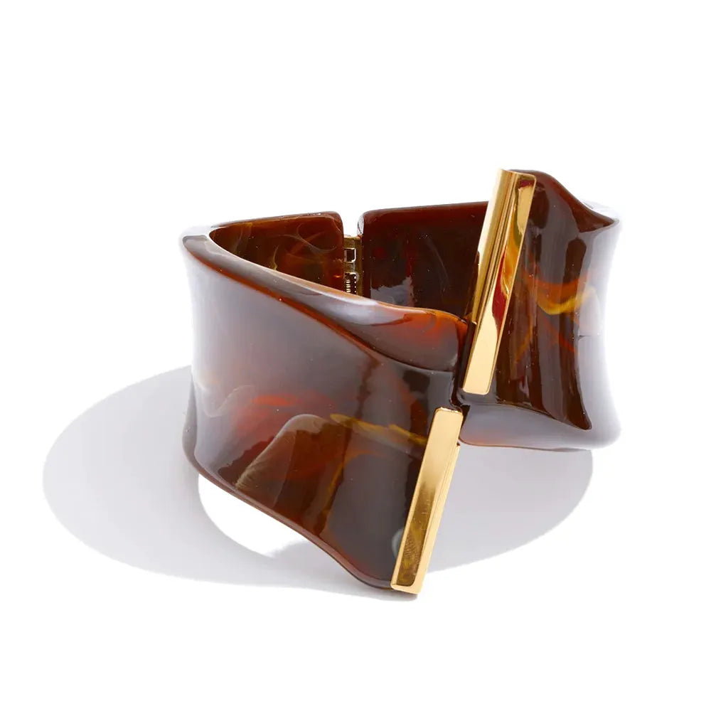 PoisedMe 62mm Exclusive Design Multi-Color Acrylic Acetic Acid Wide Bracelet Bangle Stainless Steel Fashion Statement Jewelry 2025 -