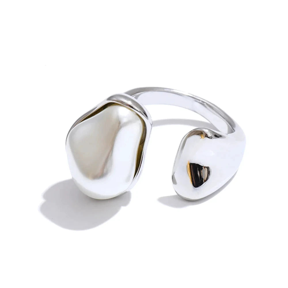 Size 7.5 Vintage Baroque Simulated Pearls Adjustable Ring Arrivals Stainless Steel Chic Charm Jewelry Wholesale Bijoux by PoisedMe