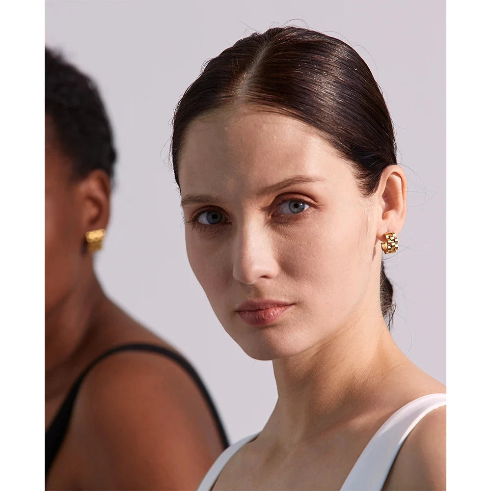 Geometric Stainless Steel Earrings 18K Gold Plated Minimalist Jewelry by PoisedMe