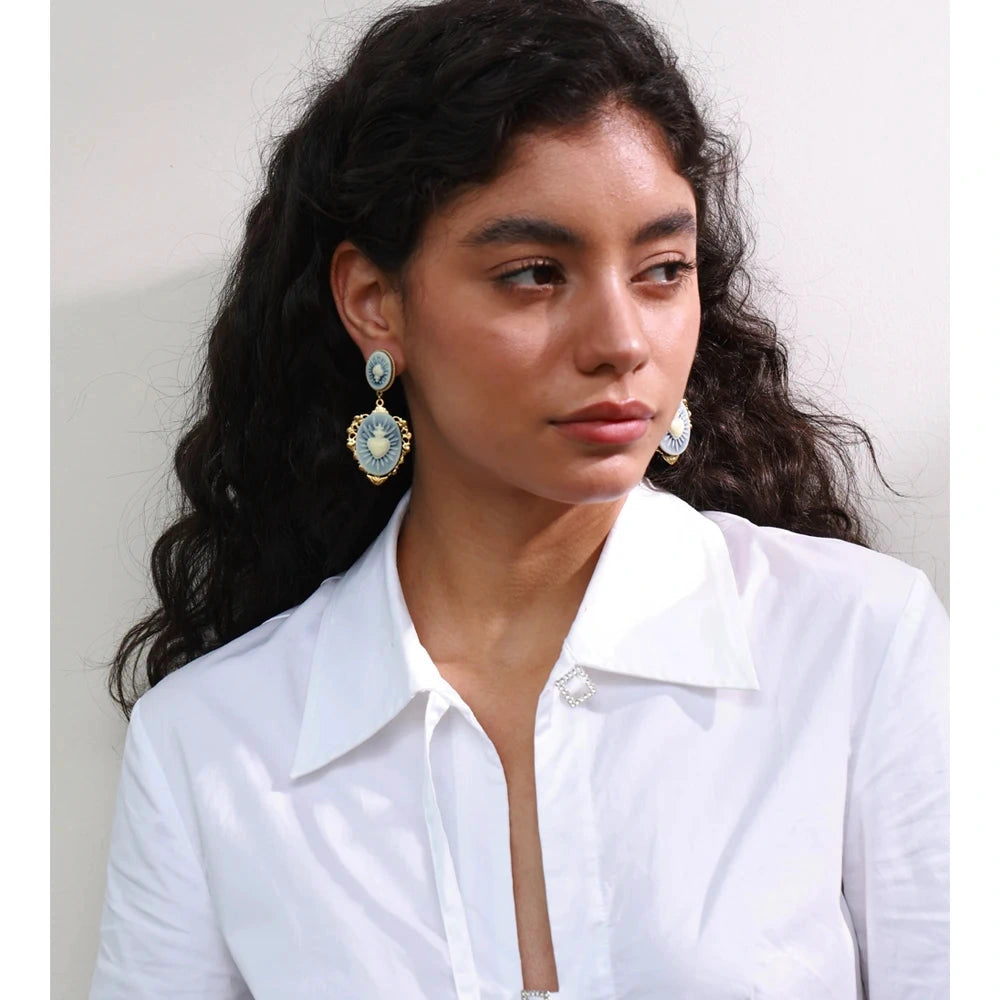 French Style Resin Heart Flower Drop Dangle Palace Earrings for Women Stainless Steel Fashion Vintage Jewelry Waterproof by PoisedMe