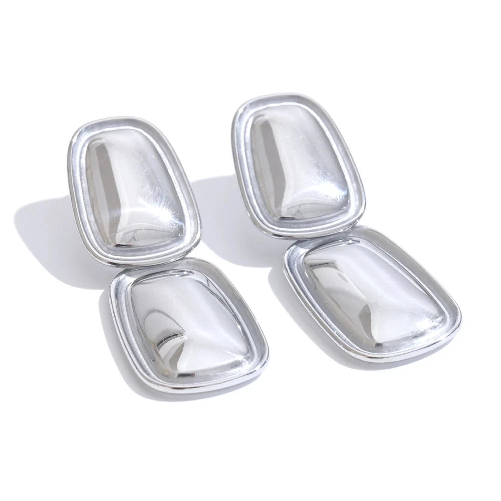 Stainless Steel Square Rectangle Drop Earrings Gold Plated Waterproof by PoisedMe