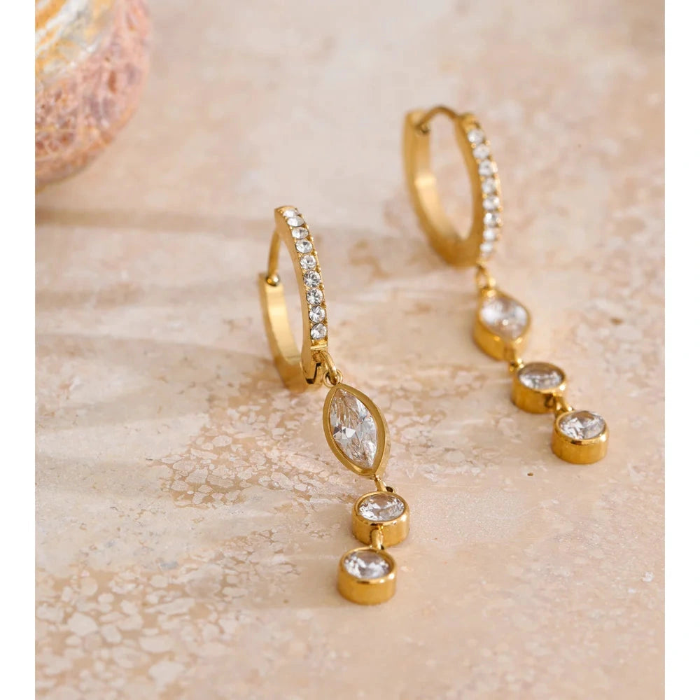 PoisedMe High Quality Stainless Steel Cubic Zirconia Chain Drop Dangle Earrings Daily Stainless Steel Fashion Premium Women Jewelry -