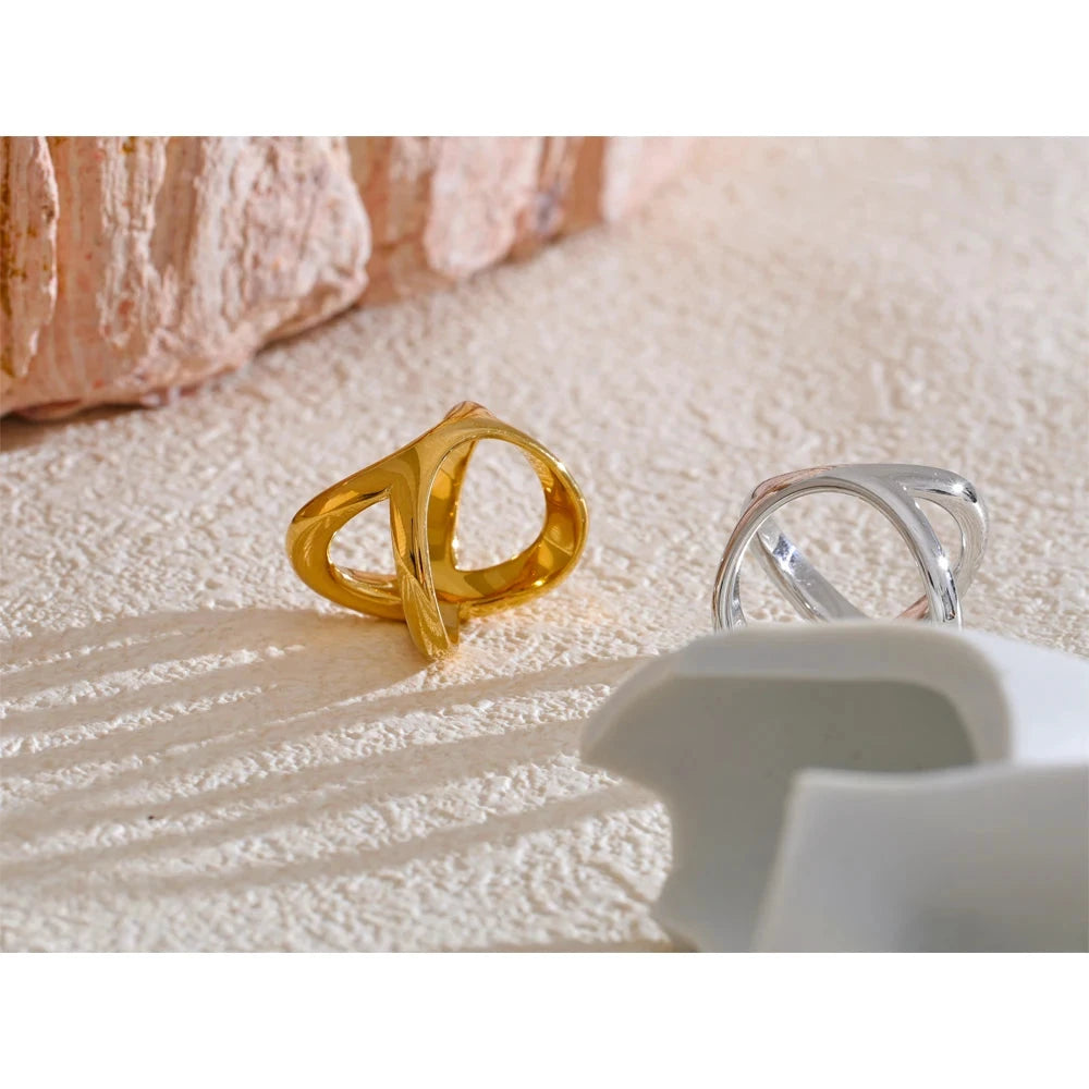 X-Shape Statement Ring – Handmade Polished Stainless Steel | Waterproof Geometric Finger Jewelry for Women by PoisedMe
