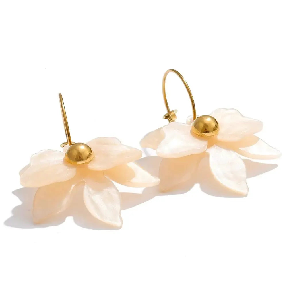 PoisedMe Mutil-color Acrylic Flower Petal Drop Earrings Stainless Steel Golden Young Charming Jewelry Waterproof -