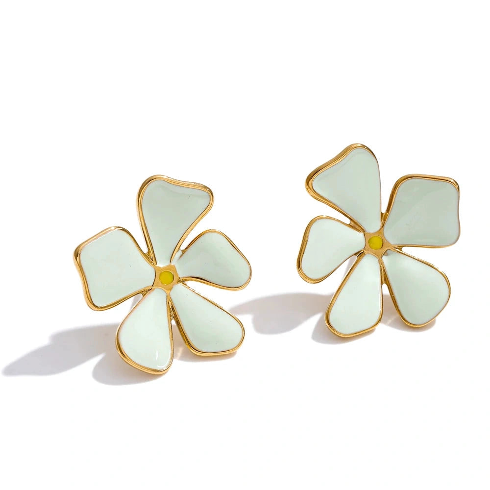 Candy Sweet Flower Stud Earrings Stainless Steel Y2K Popular Waterproof Cute Jewelry White Pink Green by PoisedMe