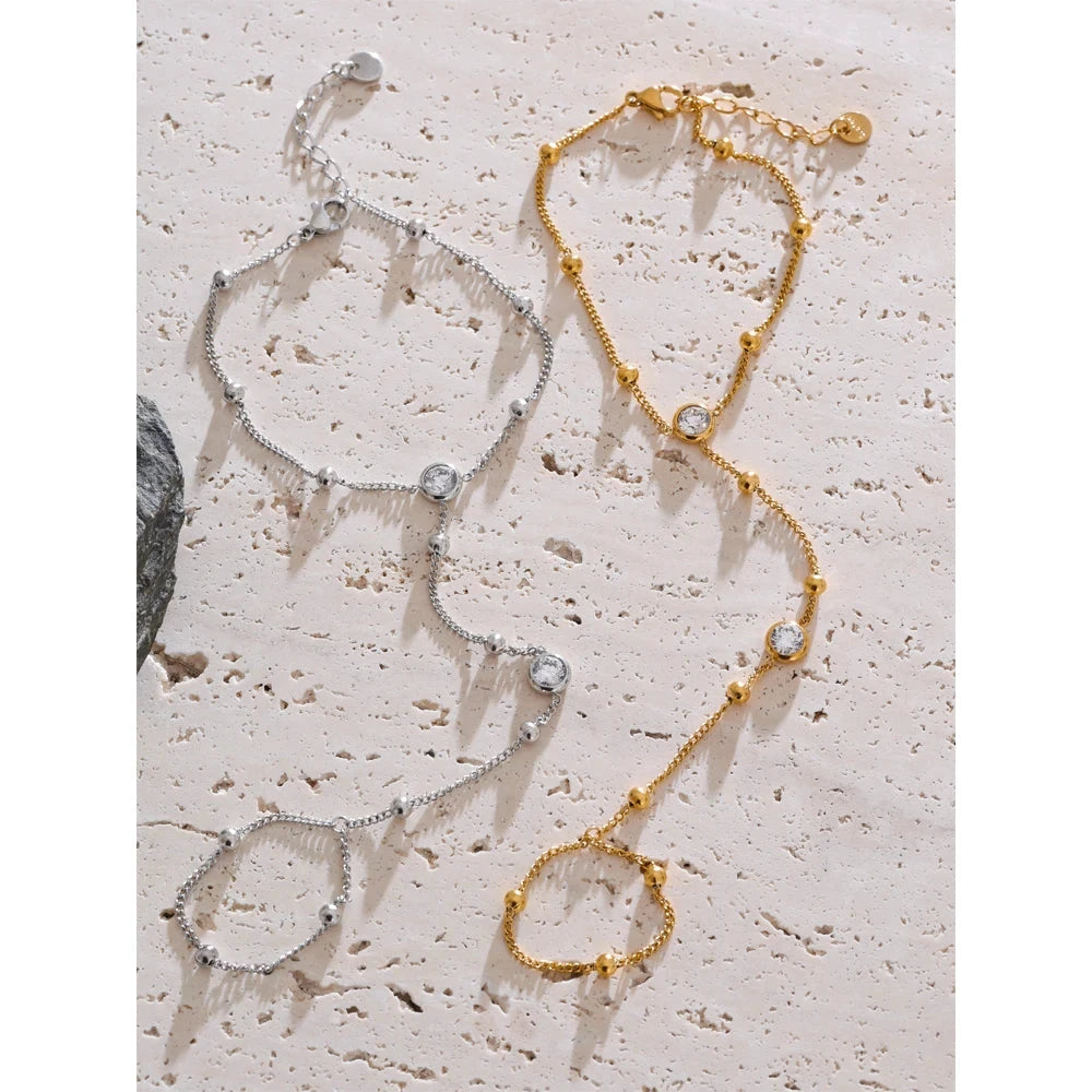 Stainless Steel Hand Chain Wrist with Finger Fashion Accessories Bracelet for Women Gold Platinum PVD Plated Chic Jewelry by PoisedMe