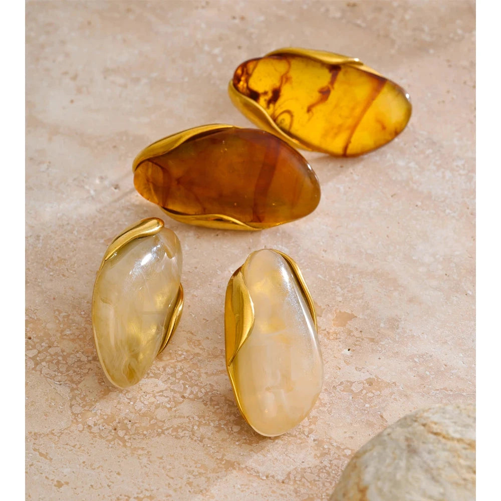 Resin Geometric Stud Earrings For Women 18K Gold Plated Stainless Steel by PoisedMe