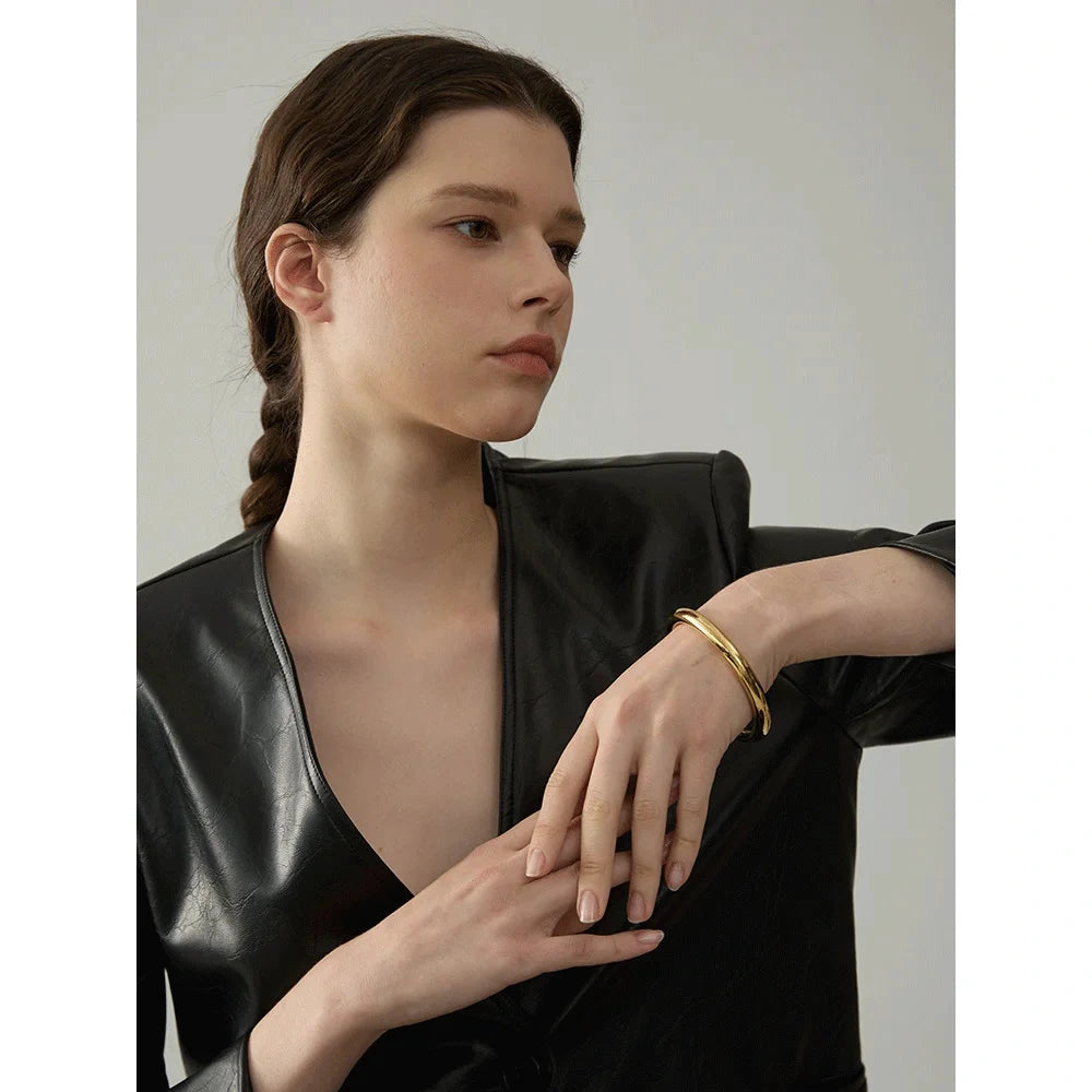 65mm Polished Textured Waterproof Stainless Steel Big Bracelet Bangle Statement Glossy Minimalist Jewelry High Quality by PoisedMe