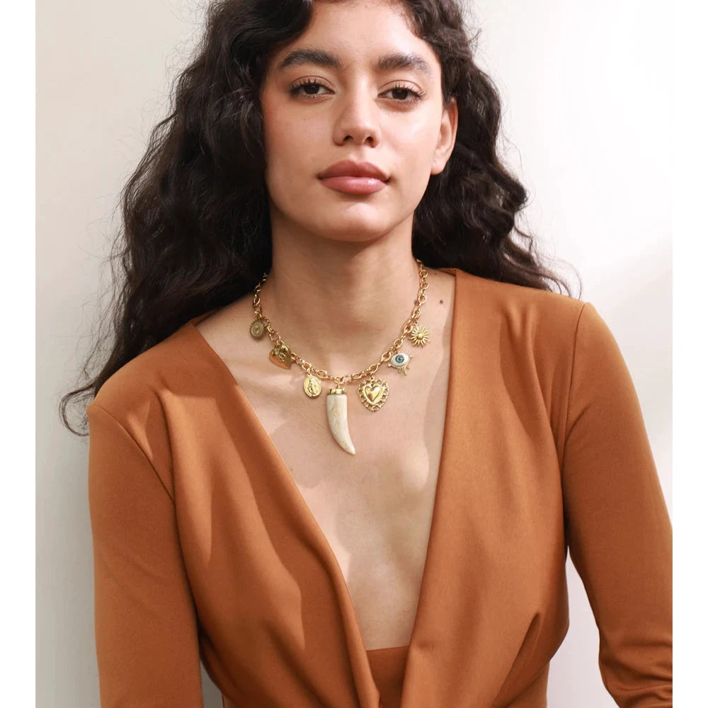 “Solara” Gold Charm Necklace – 18K Plated Statement Pendant Chain by PoisedMe