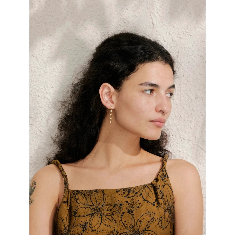 PoisedMe New Green White Cubic Zirconia Chain Drop Earrings Gold Color Stainless Steel PVD Plated Chic Fashion Jewelry 