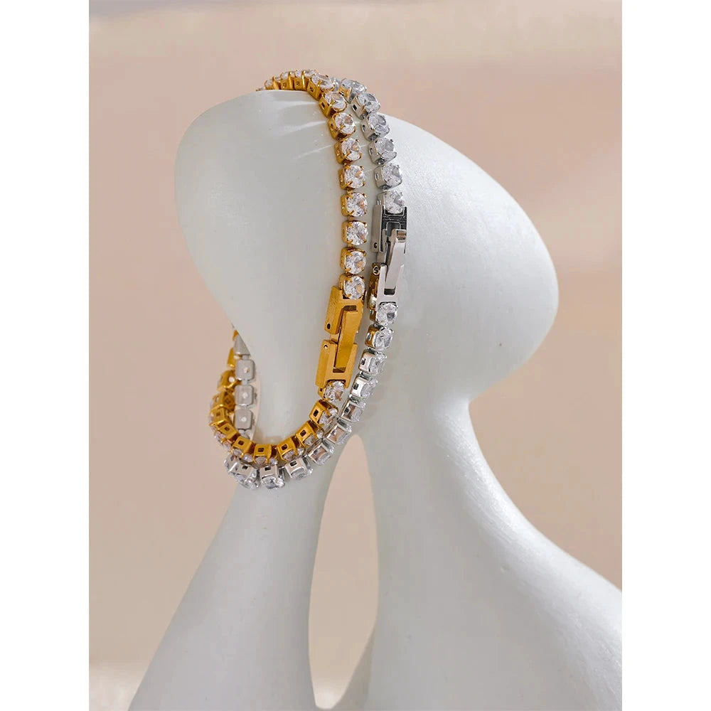 Chain Bracelet For Women Stainless Steel Bangle Jewelry 4mm Cubic Zirconia by PoisedMe