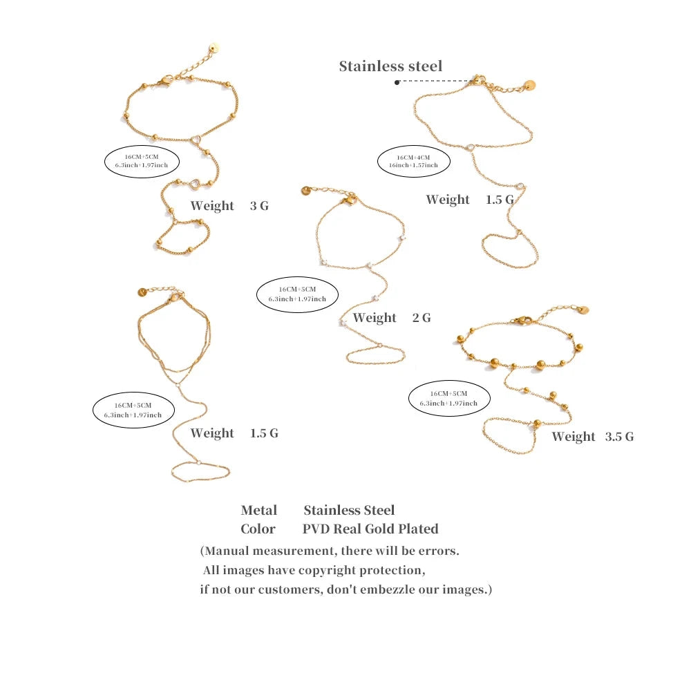 Stainless Steel Zircon Beads Back of Hand Chain Finger Bracelet Waterproof by PoisedMe