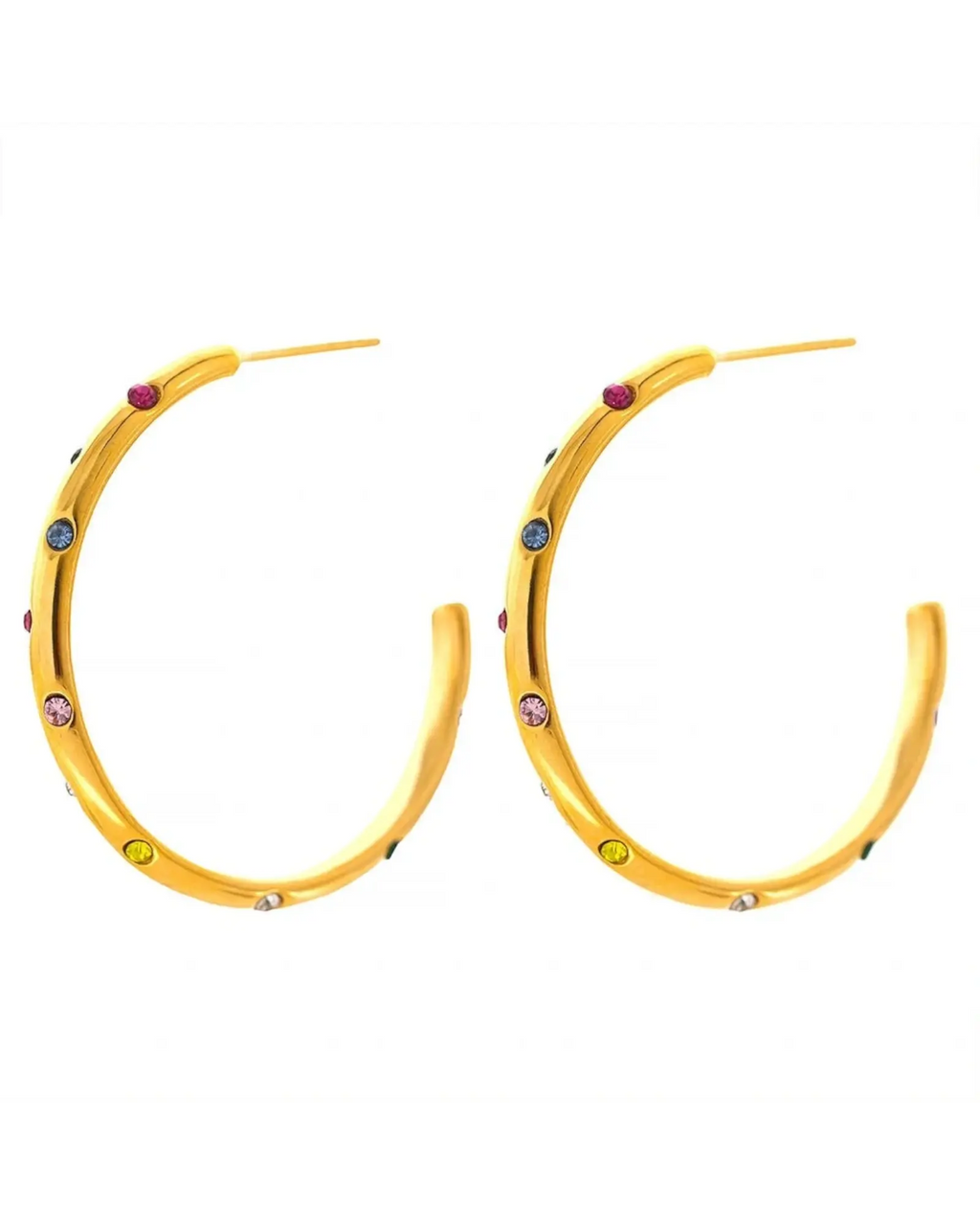 Circle Hoop Earrings Cubic Zirconia 18k Gold Plated Stainless Steel by Poised Me Jewelry Studio