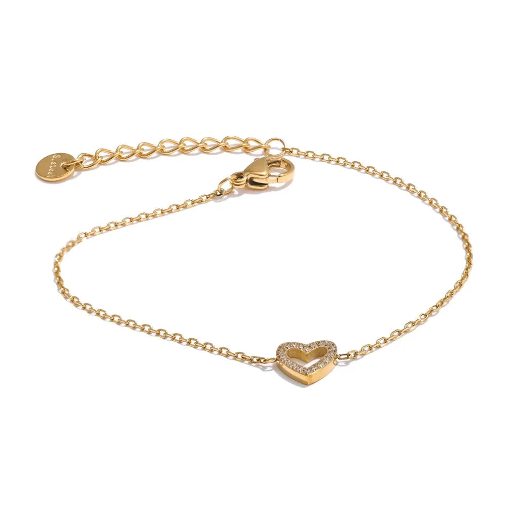 Korean Style Cubic Zirconia Hollow Heart Necklace Pendant Valentines Gift by PoisedMe