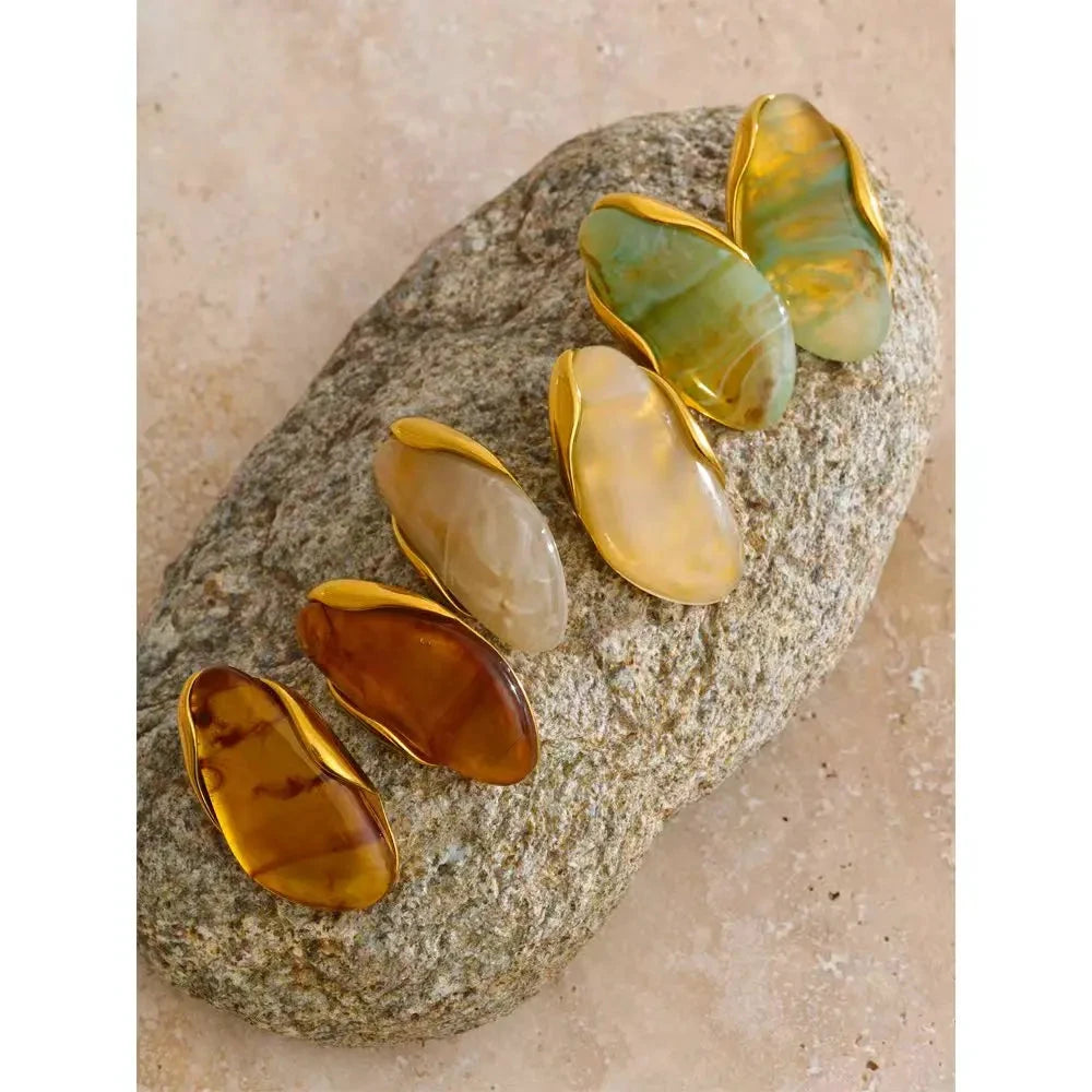 Resin Geometric Stud Earrings For Women 18K Gold Plated Stainless Steel by PoisedMe