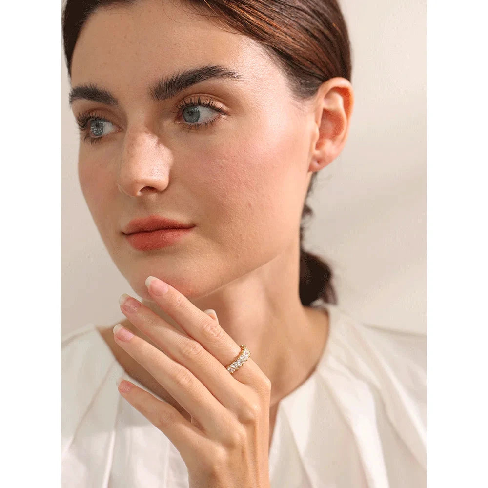 Stainless Steel Delicate Bling Heart Cubic Zirconia Fashion Shiny Ring for Women High Quality Temperament Premium Jewelry by PoisedMe