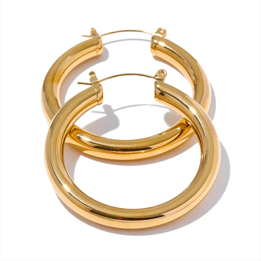 PoisedMe Minimalistic Big Sleek Metal Round Hollow Hoop Earrings Anti Allergic 316L Stainless Steel Trendy Simple Ear Jewelry -