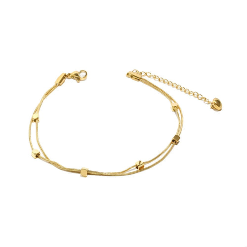 18K Gold Plated 316L Stainless Steel Hypoallergic Anklets For Women Double Layer Snake Chain Feet Bracelet on the Leg by PoisedMe