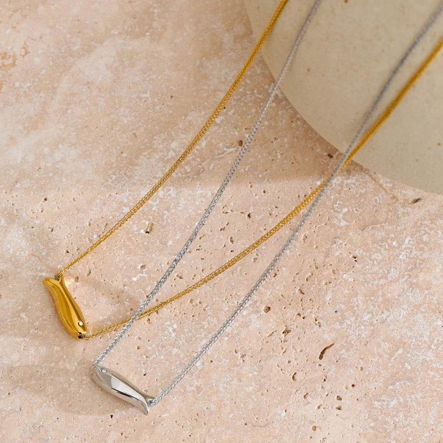 Gold &amp; Silver Fish Necklace – Zircon Accent Waterproof Stainless Steel Jewelry by PoisedMe