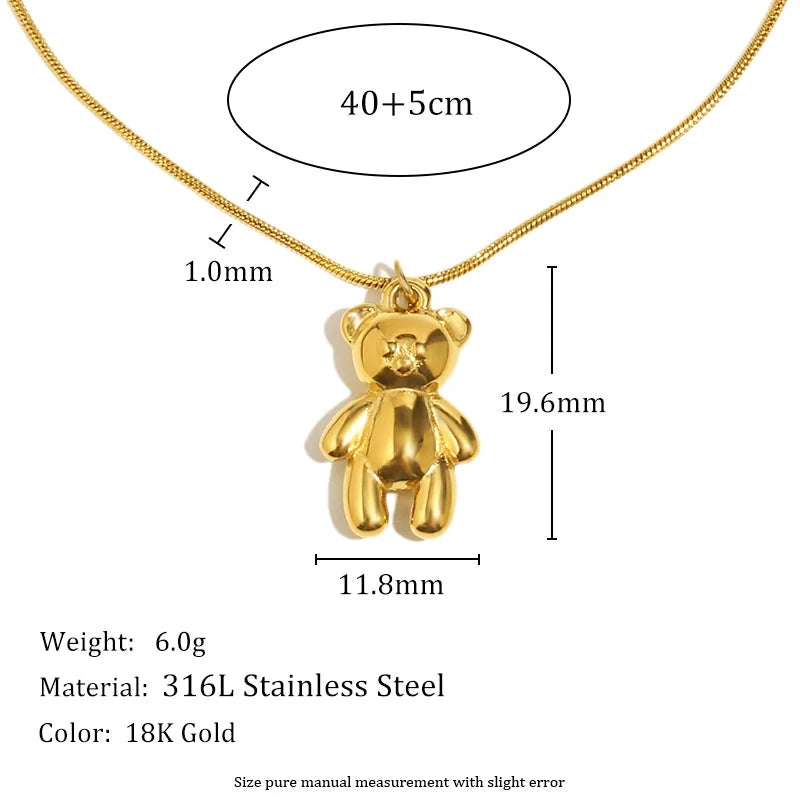 316L Stainless Steel 3D Bear Pendant Necklace Earrings Women's Charm 18K Gold Plated Jewelry High Quality Gift by PoisedMe