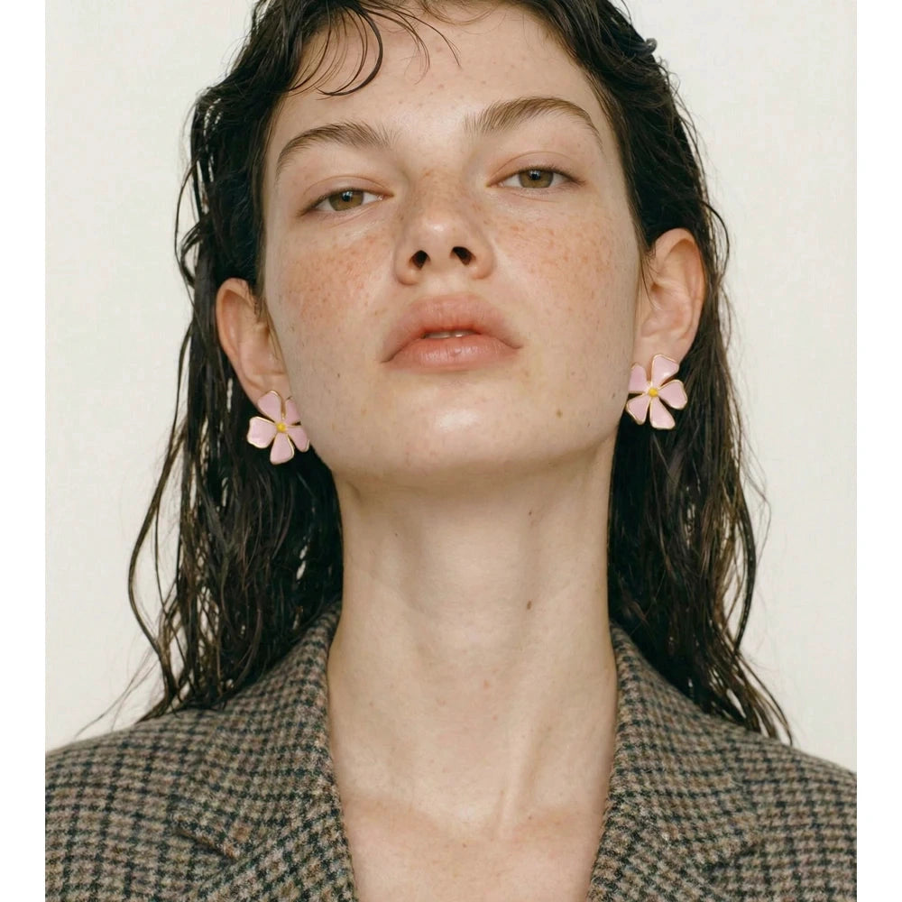 Candy Sweet Flower Stud Earrings Stainless Steel Y2K Popular Waterproof Cute Jewelry White Pink Green by PoisedMe