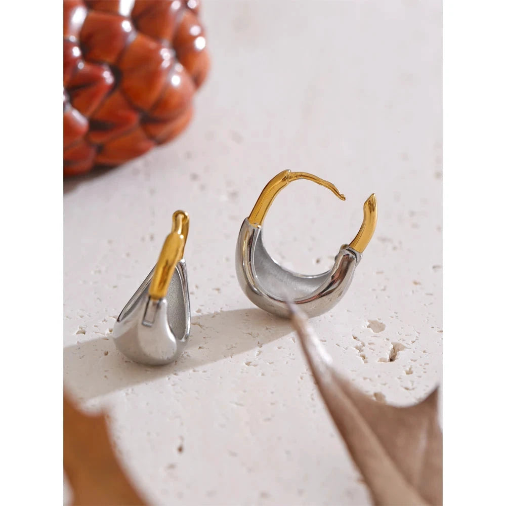 Statement Stainless Steel Metal Geometric Unusual Hoop Earrings Waterproof Daily Charm Jewelry Accessories by PoisedMe