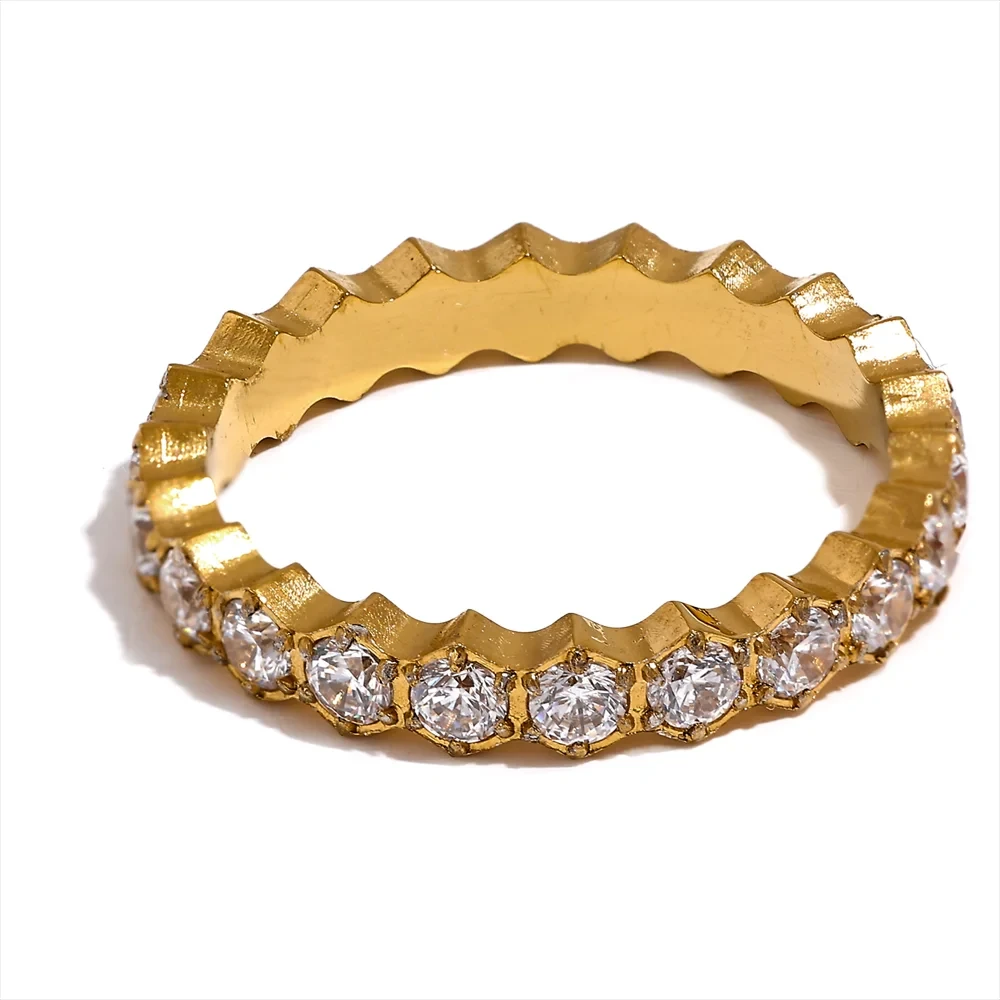 Cubic Zirconia Eternity Band Ring – 18K Gold or Silver-Plated Stainless Steel Classic Thin Luxury Design by PoisedMe