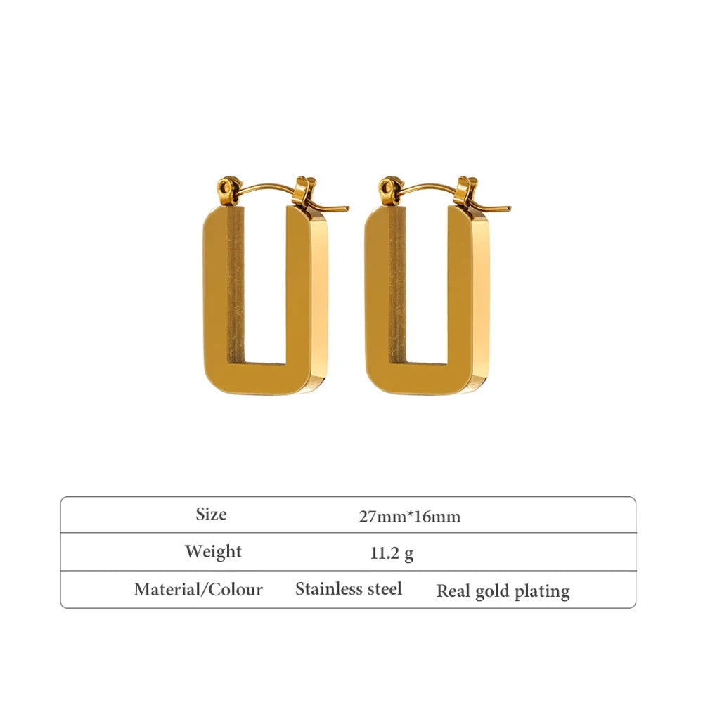 Trendy Stainless Steel Rose Gold Square Hoop Earrings for Women Simple Metal 18 K Plated Fashion Charm Jewelry Gift by PoisedMe