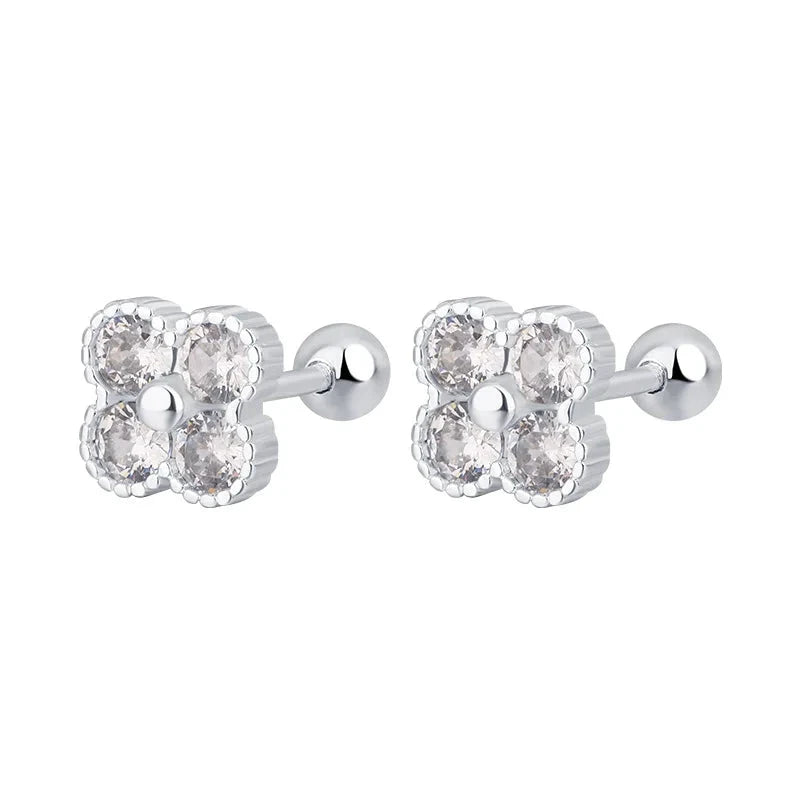 925 Sterling Silver Four Round Zircon Small Stud Earrings For Women by PoisedMe