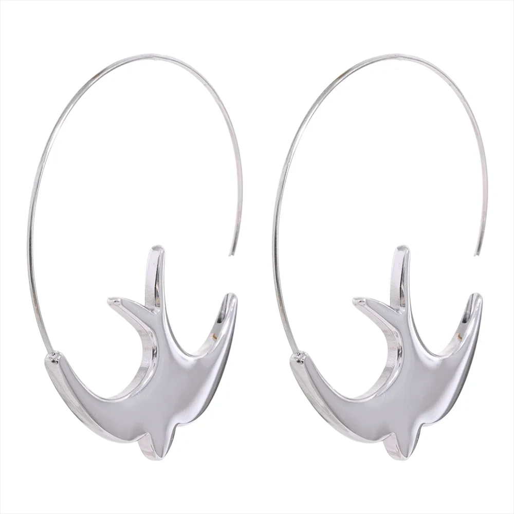 New Stainless Steel Swallow Bird Thin Hoop Earrings for Women Prevent Allergy Minimalist Metal Personalized Ear Jewelry by PoisedMe