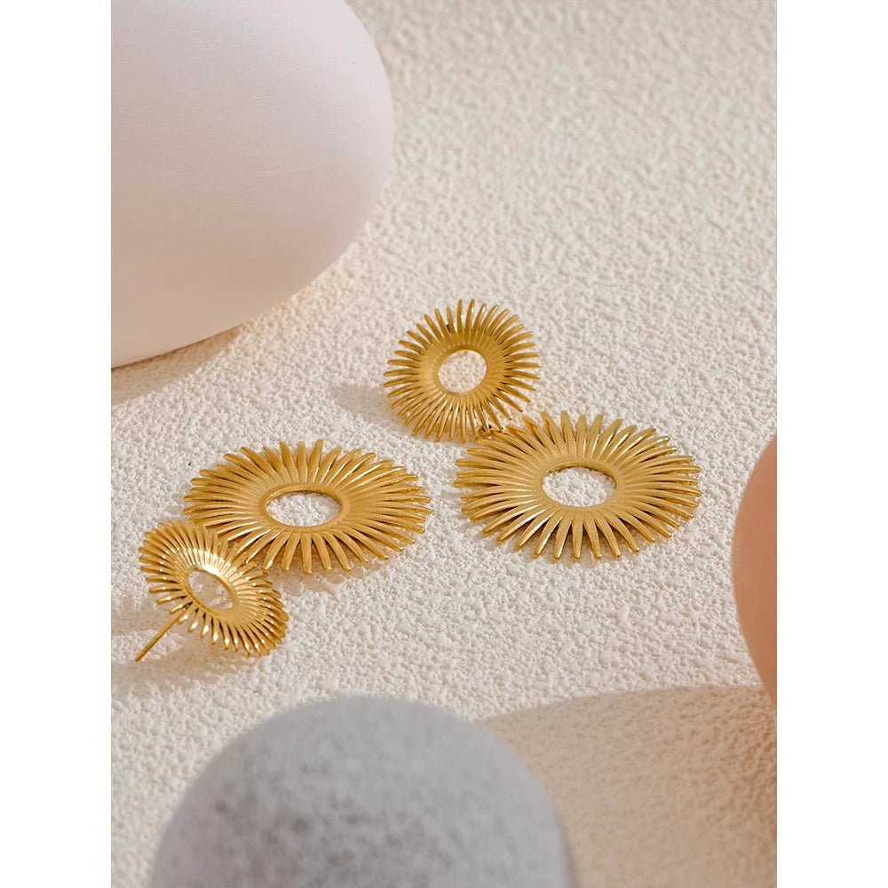 Statement Stainless Steel Sun Flower Drop Waterproof Earrings Rust Proof Metal Gold Color Fashion Personality Jewelry by PoisedMe