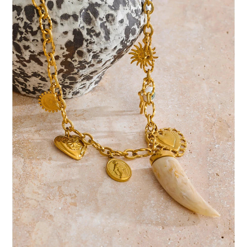 “Solara” Gold Charm Necklace – 18K Plated Statement Pendant Chain by PoisedMe