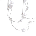 PoisedMe Yhpup 92+5cm Double-Layer Chain Overlay Necklace Stainless Steel 4-Season Jewelry Sweater Chain Accessories Simulated Pearls -