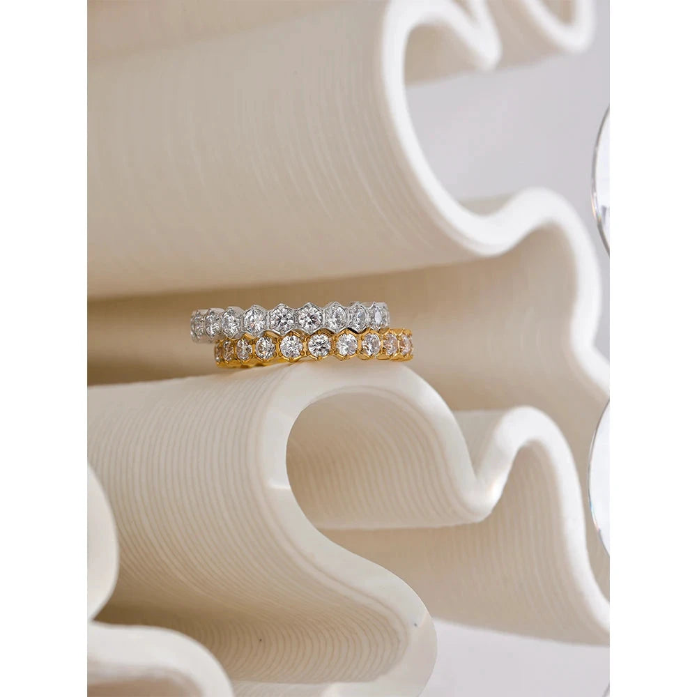 Cubic Zirconia Eternity Band Ring – 18K Gold or Silver-Plated Stainless Steel Classic Thin Luxury Design by PoisedMe