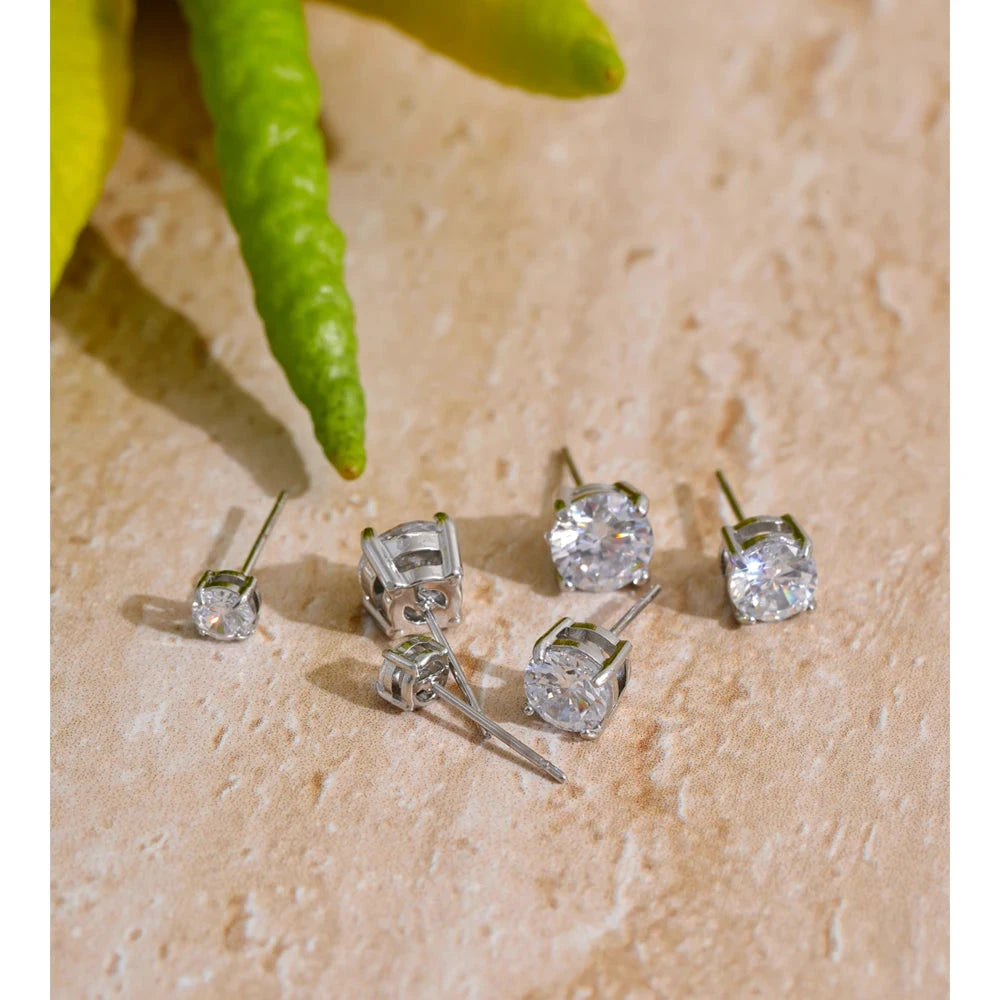 1 Set Cubic Zirconia Stud Earring Set – Premium Stainless Steel Round Cut Earrings in Gold &amp; Silver by PoisedMe