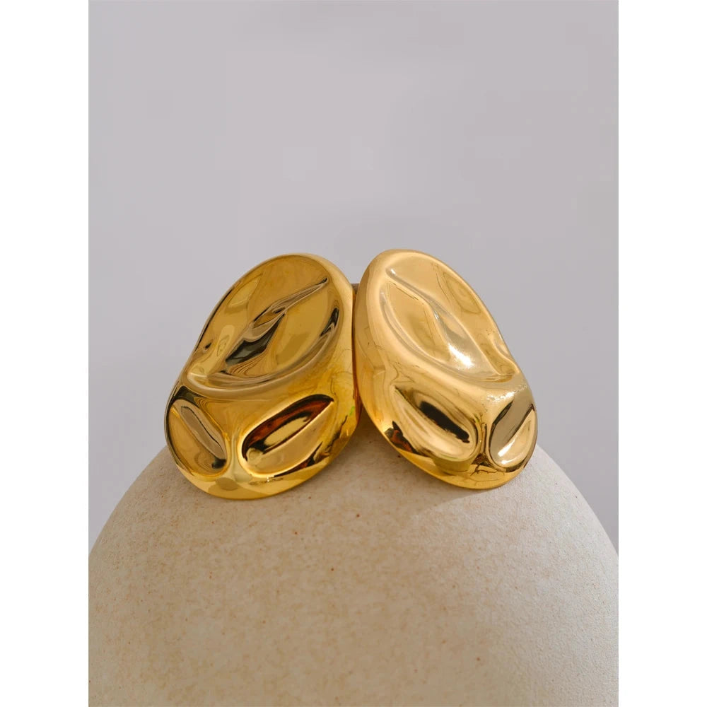 PoisedMe 23g Hot Style Stainless Steel Metal Hammer Geometric Stud Earrings Water Resistant Texture Daily Unusual Jewelry -